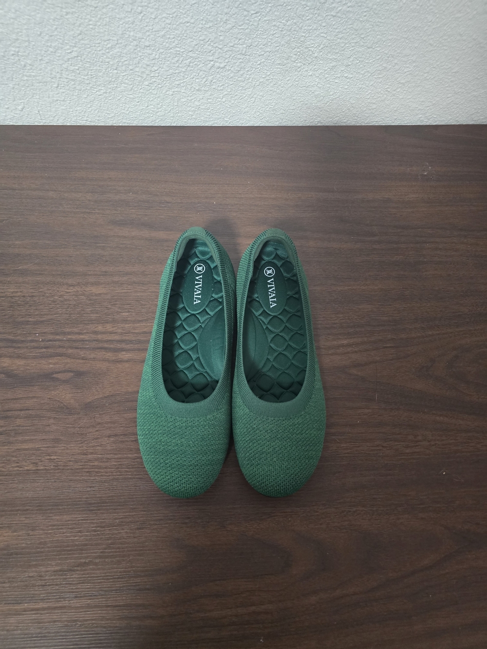 VIVAIA Women's Green Knit Ballet Flats - Slip-On Comfort